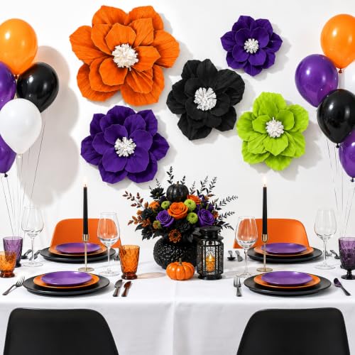 Image of Halloween Paper Flower Decorations Witch Death Reaper Pumpkin Zombie Ghost Wall Flowers Decor for Halloween Party Backdrop Wall Door Mantel Table Home Indoor Celebration Decor