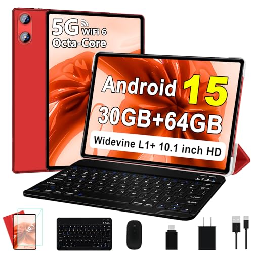 Image of 2026 Tablet 10 Inch Android 15 Tablets with Gemini AI, 30GB+64GB+1TB Expand, Octa-Core Electronics Tablets with Keyboard, 6000mAh, HD IPS Display, 5G WiFi, Split Screen, Widevine L1 - Red