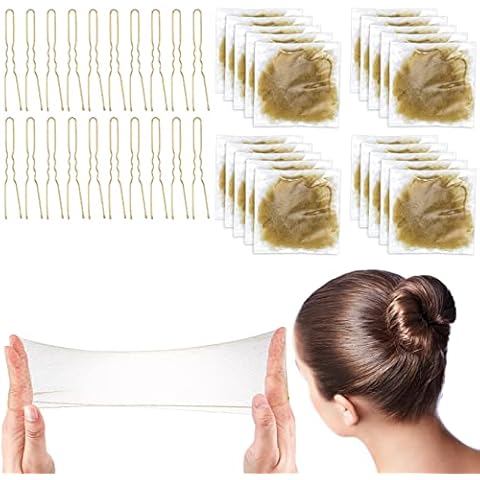 BOHAO 30 Pcs Hair Bun Nets Invisible Hair Nets for Women Bunnets Invisible Package Elastic Edge Mesh Hair Nets Stretch Bunnets Bun Nets Blonde for Ballet Fixed Hairstyle Light Cyan 20pcs and Pins Cover