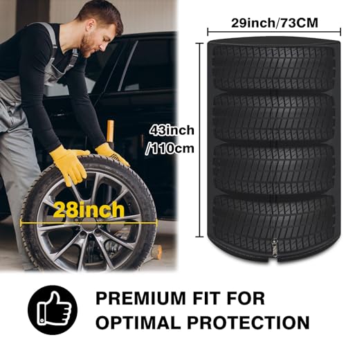 Tire Covers for Storage, WITSTEP Large Seasonal Tire Storage Cover Waterproof Outdoor Winter Tire Bags with Handy Storage Bag, Weather Proof Tire Stack Cover (Holding 4 Tires Up, Diameter 28\")