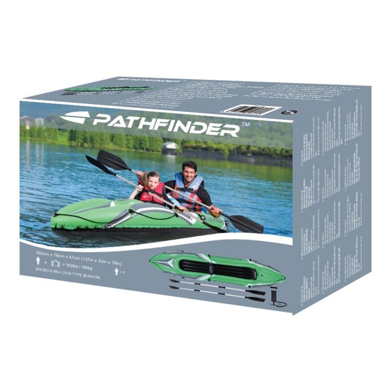Kayak inflable Pathfinder Element 2 personas con respaldo de PVC resistente con pagaya doble sólida y bomba de inflado