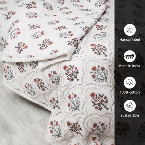 Image of Peepul Tree Hand Printed 100% Cotton Malmal Queen Bed 90 x 108 Inches