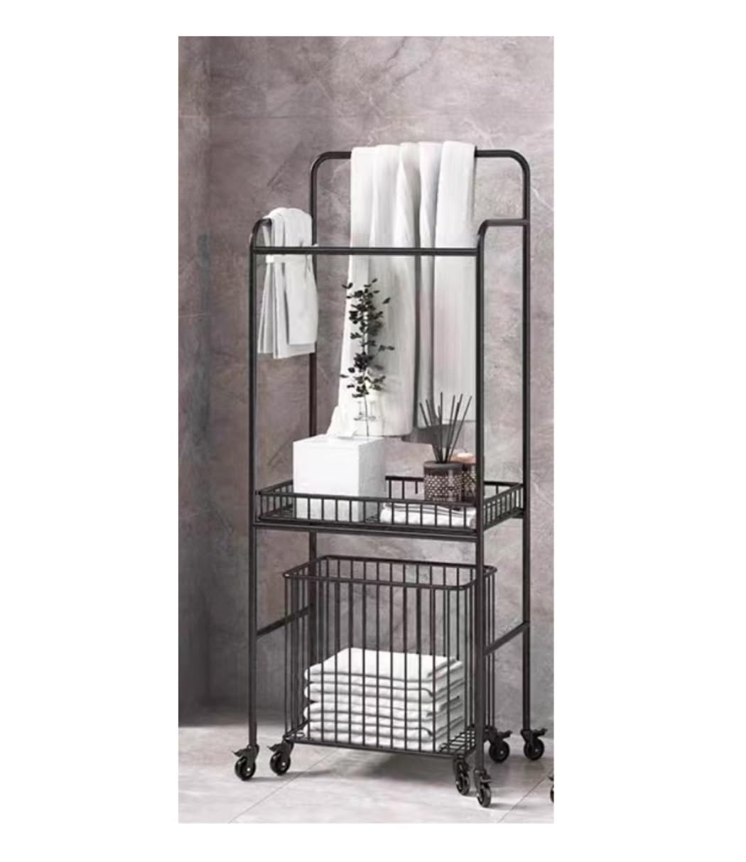 Freestanding Towel Rack Bedroom Metal Freestanding Towel Rack With Removable Laundry Basket Stand Nordic Holder For Bedroom Room Washcloths Holder Stand(Black)