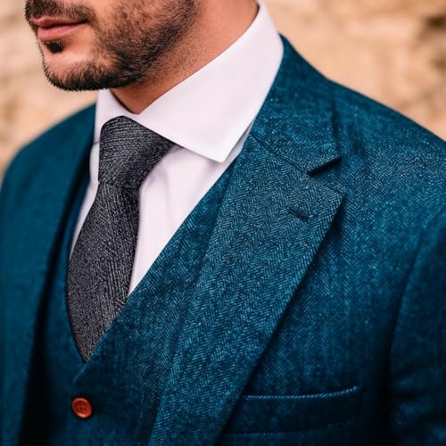 Image of Barry.Wang Skinny Ties for Men Cashmere Wool Blend Necktie with Tie Clip | Tie and Tie Clip Set, Cashmere Wool Blend, Textured Woven Stripe, 2.76 x 63 Inches, Extra Long Slim, Wedding Work Winter