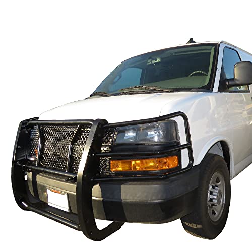 Image of Black Horse Off Road RUGGED Heavy Duty Grille Brush Bumper Guard Modular Black Compatible with 2003-2014 Express 1500|2003-2024 Express 2500 /3500|2009-2024 Express 4500 /Express Cargo-RU-GV02MA-B