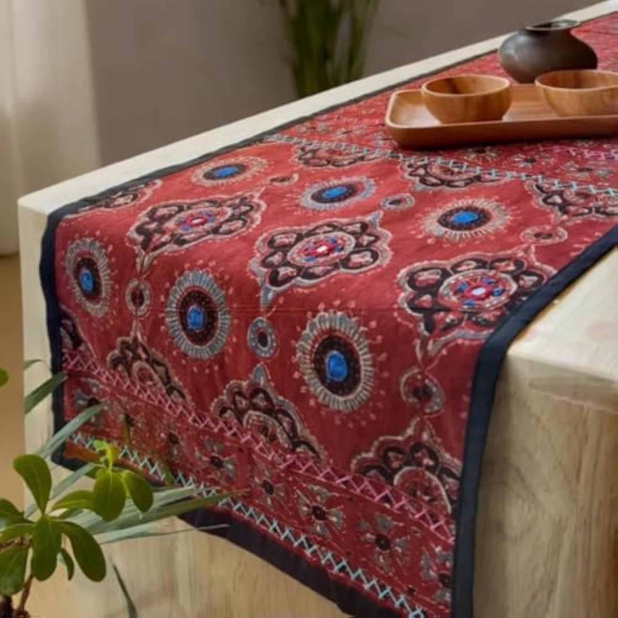 Cotton Dining Table Runner with Block Print, Eco-Friendly