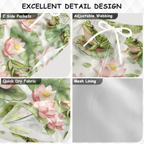 Pigsaly Boys' Swim Board Shorts Watercolor Green Frogs Lotus Flowers Boy's Swim Trunks Kids Swimwear 5T3