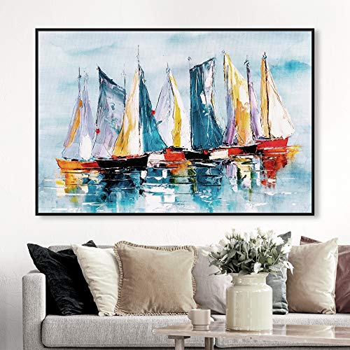 The Oliver Gal Artist Co. Nautical and Coastal Wall Art Canvas Prints 'Beautiful Boat Day' Home Décor, 45 in x 30 in, Blue, Orange - Image 3