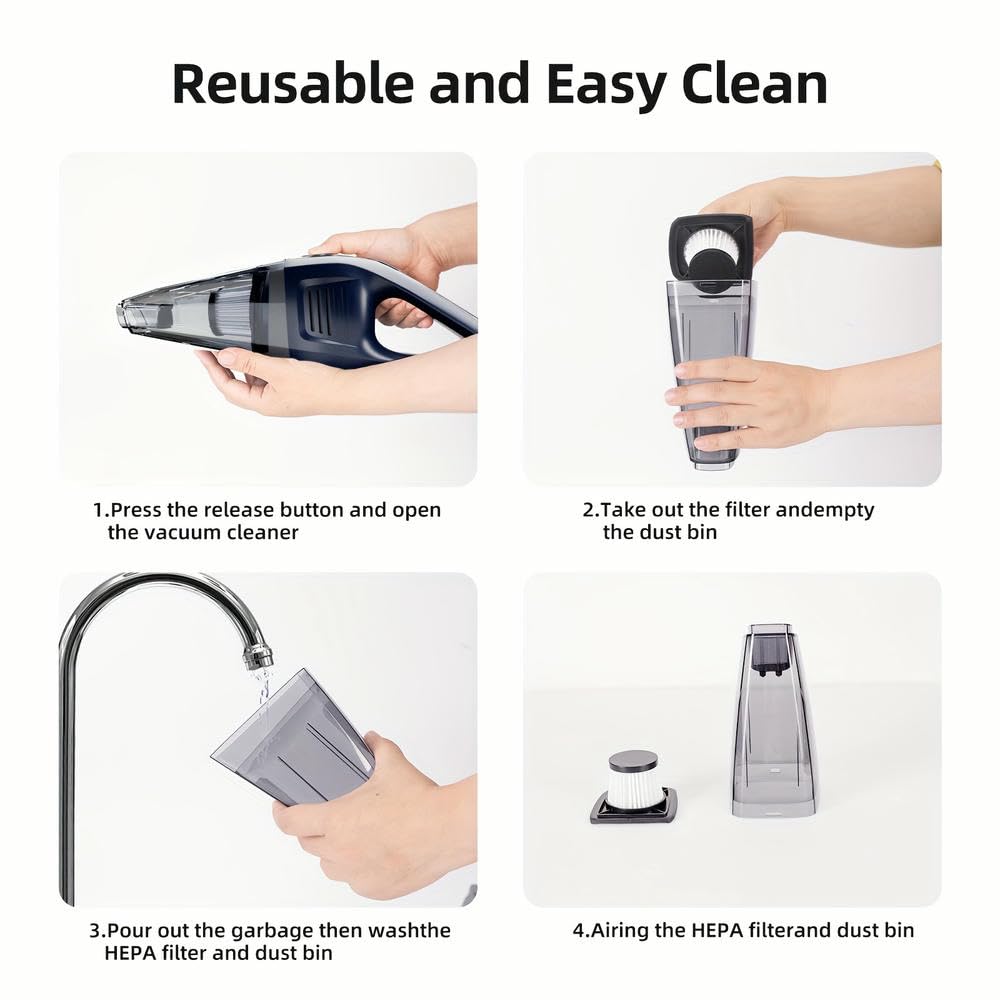 Aspiradora de Mano inalámbrica SYJYM, portátil, en seco y húmedo, miniaspiradora de Alta Potencia para el hogar, el automóvil, Boquilla Plana, eliminación de Polvo con un Solo Clic