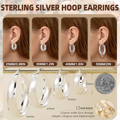 Senteria 12mm Wide Thick Hoop Earrings 925 Sterling Silver Hoop Earrings for Women Hypoallergenic 14K Real Gold Plated Hoops Large Earring Lightweight Chunky Hoops Earring for Women 25/30/40/50MM4