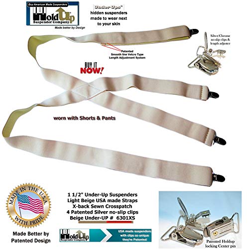 Holdup Suspender Company Hidden Undergarment X-back Beige Suspenders with No-slip Silver Clips - Thumbnail 2