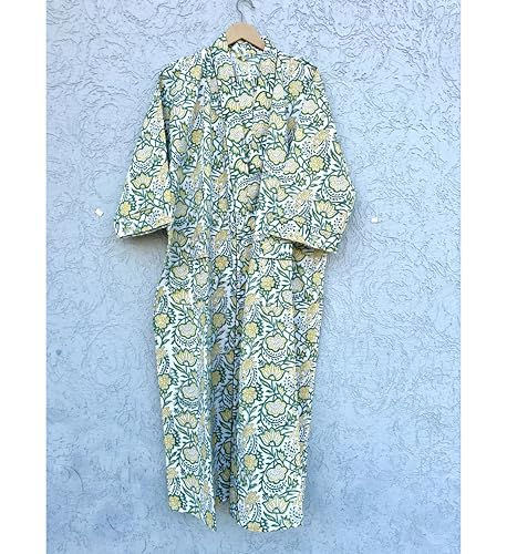 Image of Hand block print Cotton Kimono bikini cover up,Indian Hand block print Cotton Bath Robe,Swim Wear,Nighrwere Dressing Gown
