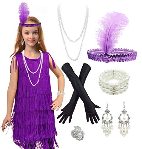 Girls's 1920s Vintage Flapper Fringe Beaded Great Gatsby Party Dress2