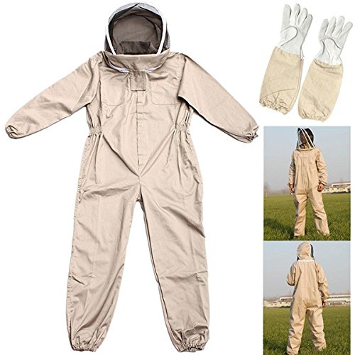 Tuta da apicoltore in puro cotone Tuta apribile Tuta spaziale resistente Guanti per ape ventilati in pelle - L