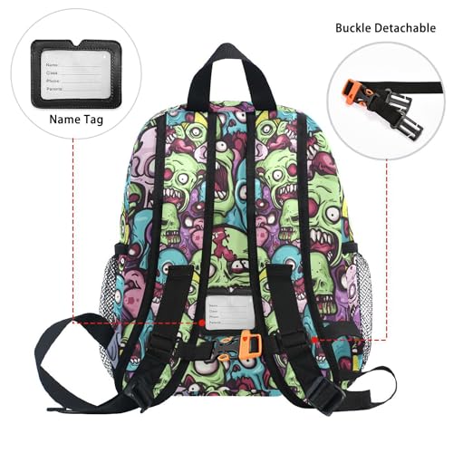JUNZAN Colorful Yelling Zombie Mini Backpack for Boys Girls Bottle Pockets Backpack for Toddlers Boys Bookbags for Elementary3