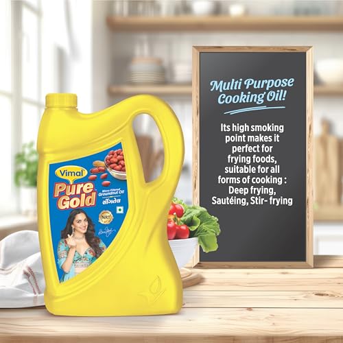 Image of Vimal Pure Gold Groundnut Oil: 100% Natural and Pure for a Healthy Lifestyle | Double Filtered for Cooking (5L)