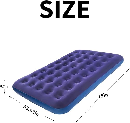 Miniatura 2 de JEAOUIA Colchón de aire inflable tamaño Queen  Colchones inflables azules portátiles con parte superior flocada  Cama de aire plegable doble para