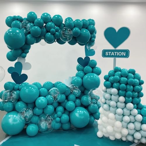 Image of Voircoloria 90pack Peacock Blue Balloons Different Size 18 /12 /10 /5 Inch Pastel Green Balloon Garland Arch Kit for Baby Shower,Graduation, Wedding, Birthday, Gender Reveal, New Year Decorations