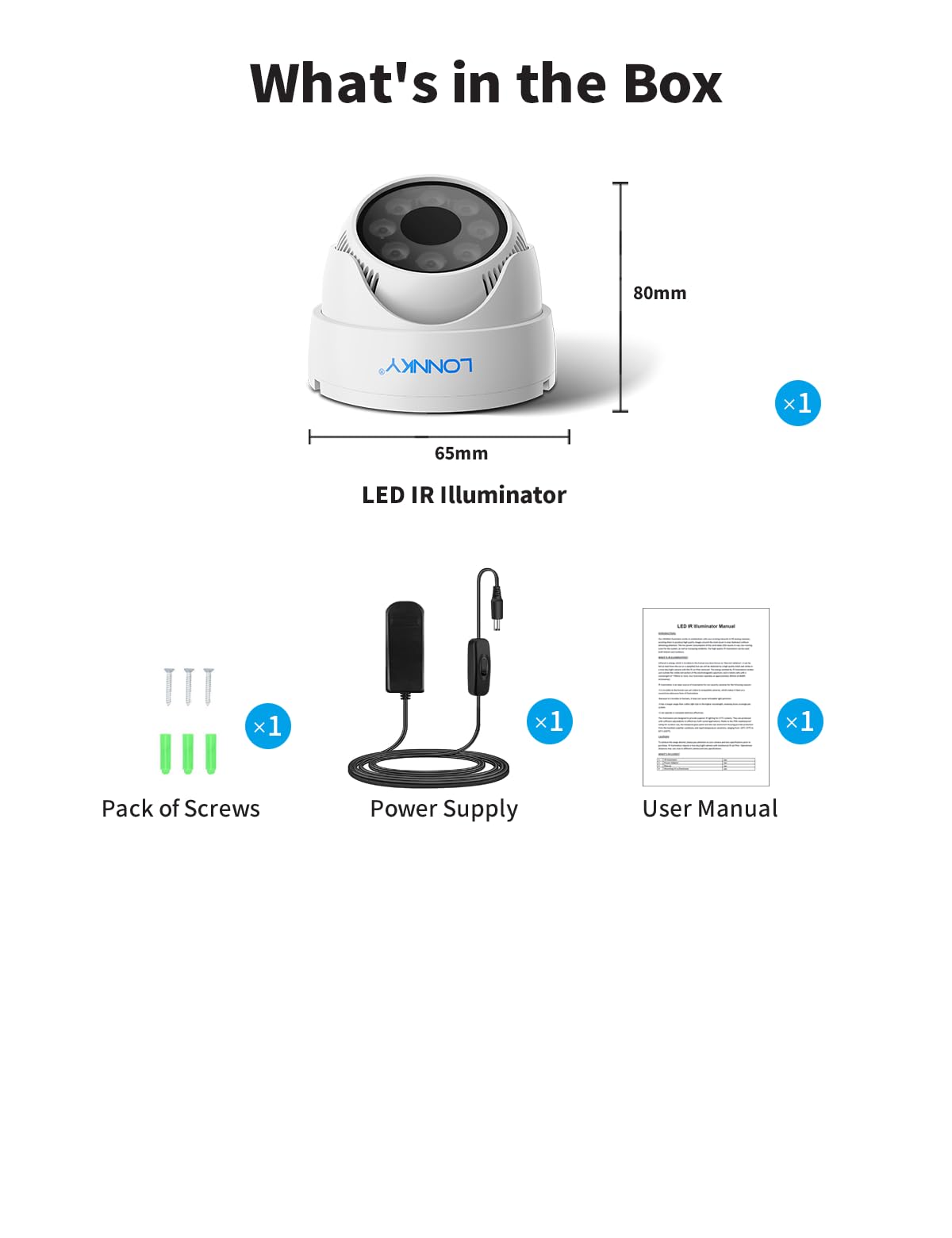Lonnky Éclairage IR Intérieur pour Caméras et VR (Quest, Quest2, Quest3, PS VR2, PS5 VR2) — Infrarouge 850 nm, Câble de 2 m, Alimentation 12 V 1 A, Améliore la Vision Nocturne, B/W LED, Blanc