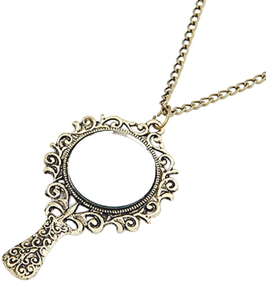Retro Magic Mirror Long Chain Necklace Mysterious Magic Pendant Who is The Most Beautiful Mirror Mirror of Course You are Durable and Useful