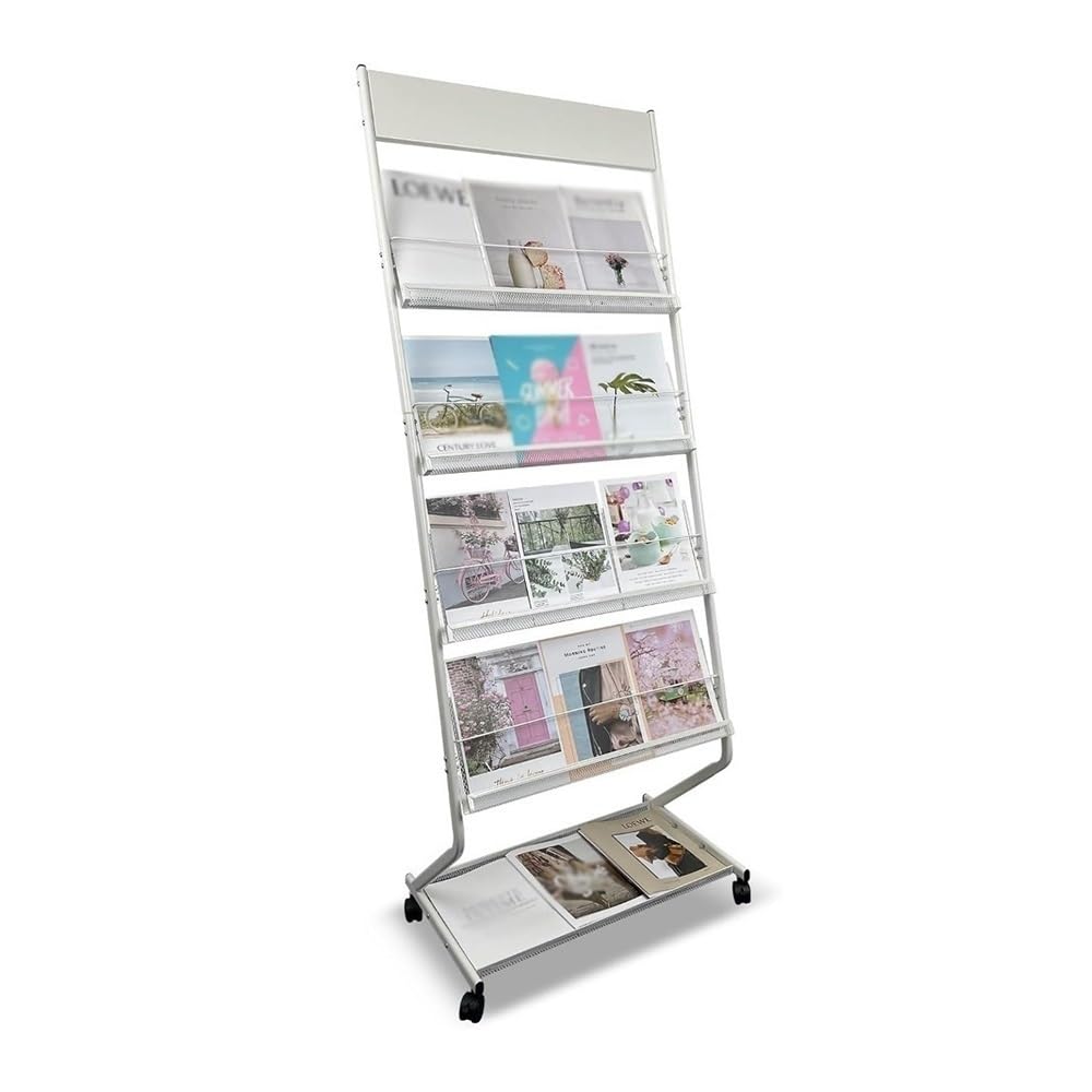 Jianjunchaling One Color 4 Layer With Wheels Brochure Display Stand Organization Floor Standing Magazine Rack Magazines Racks For Office, Trade Show, Exhibitions