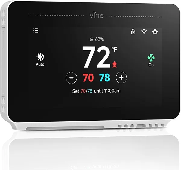 vine Programmable Thermostat for House with 4.3" Touch Screen, WiFi Smart Home Thermostat for AC and Heating, App/Voice Control, Compatible with Alexa and Google Assistant, C-Wire Required, TJ-919T