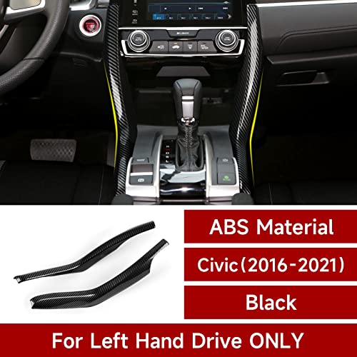 Image of Side Gear Shift Panel Strips Trim Decals for Honda Civic 2016-2021 10th Gen Accessories Car ABS Carbon Fiber Interior Stickers