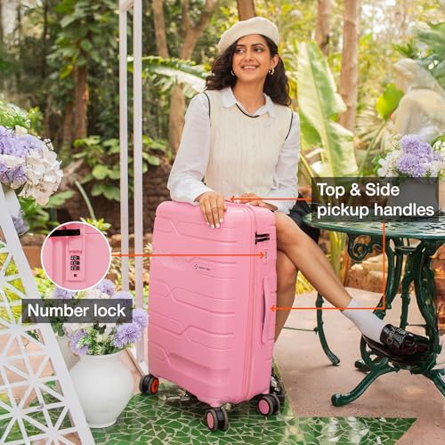 Image of Nasher Miles Paris Hard-Sided Polypropylene Luggage Set of 2 | 65cm & 75cm | 8 Wheels Medium & Large Trolley Bag for Travel | Suitcase (Pink)