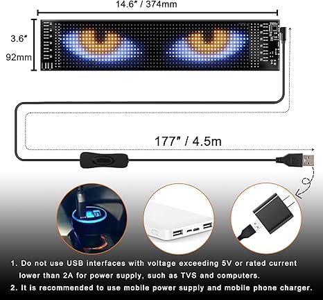 Image of ZADON Flexible LED Matrix Panel | Programmable Display Screen with App & Remote Control | Scrolling Text & Animation LED Board for Shop, Car & Advertising | Multiple Sizes (Medium- 37x9 Cm)
