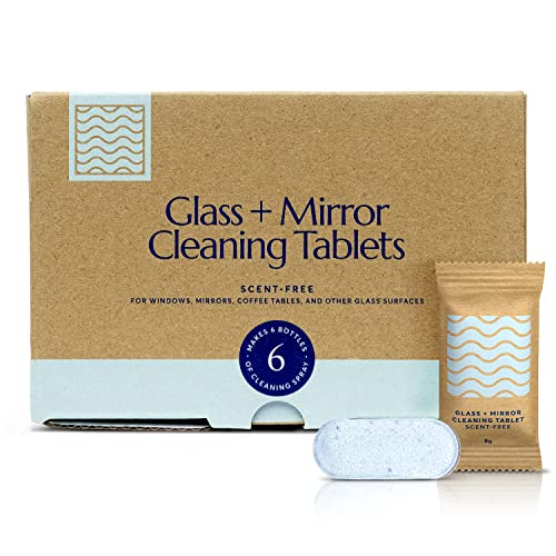 CLEANOMIC Glass and Mirror Cleaning Tablets (6 Pack) - All-Purpose Multi-Surface Household Cleaner Tablets (Scent-Free)