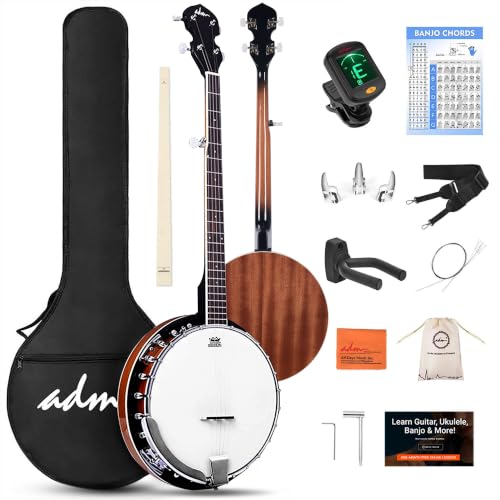 ADM Banjo 5 String Full Size Banjoes Set, 38 Inch Beginner Banjo Kit with Resonator, Remo Drum Head...