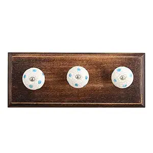 Indian-Shelf Wood Wall Hangings - Blue Wall Hangers - Crackle Dot Wall Hooks - Hanger Wall Mounted - Hooks for Bags - Key Holder Wall - Cloth Hanger - Door Hanger - Robe Hooks - 4 Pack [4 Inches]