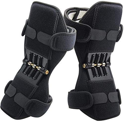Image of Spring Knee Brace Support for Men & Women - Adjustable Patella Knee Stabilizer with Spring-Loaded Support for Running, Squats, Stair Climbing & Daily Activities (Grey or Black, 1 Pc)