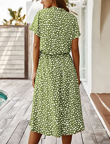 Image of Chouyatou Women's Summer Boho Polka Dot Print Ruffle High Waist Swing Midi Dress