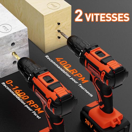 Perceuse Visseuse Sans Fil 20V, Visseuse Devisseuse Sans Fil avec 2 Batteries 2.0Ah, 42Nm, 25+1 Réglages de Couple, 2 Vitesses, LED, 24 Accessoires et Valise, pour la Bricolage – Image 6