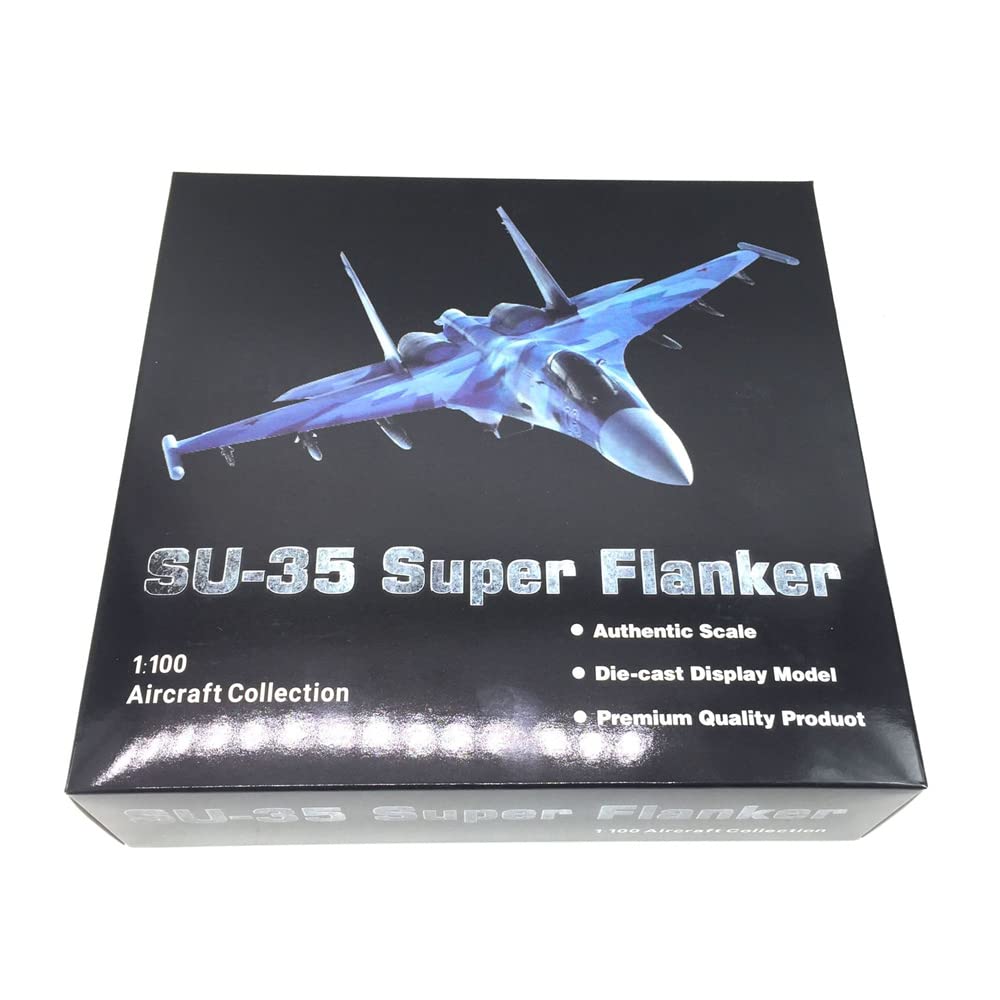 ZEZEFUFU 1/100 Blu Russo SU-35 Flanker Fighter Attack Plane Metallo Modello Militare Fairchild Republic Diecast Aereo Modello per Aviazione Collezionismo