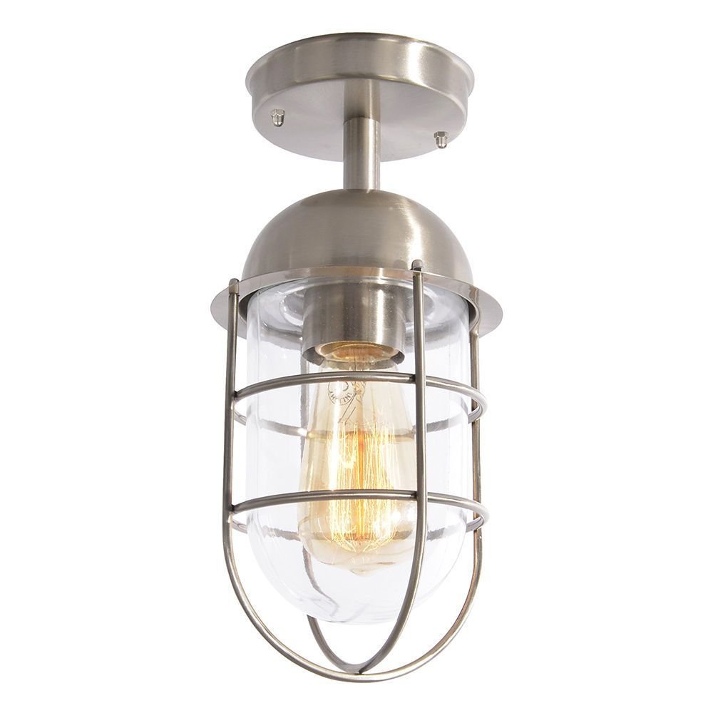LITECRAFT Cari Ceiling Light Outdoor IP44 Rated Cage Lantern - (Stainless Steel)