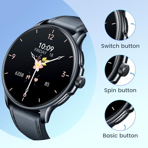 Image of Smartwatch for Men Fitness Tracker: Black Smart Watches (Answer /Make Calls) 1.43'' AMOLED Touchscreen with Waterproof Heart Rate Blood Pressure Health Monitor Sport Pedometer Compatible Android iOS