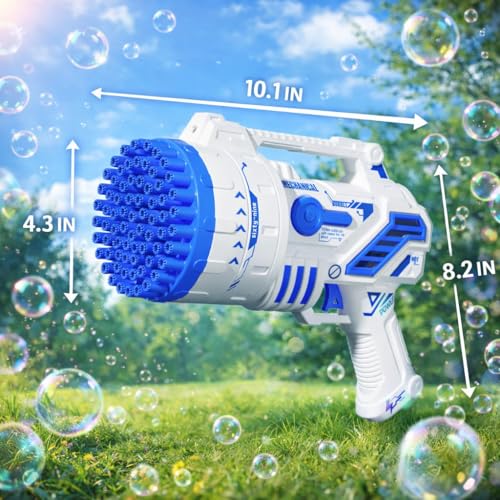 Bubble Gun for Kids, 69-Hole Bubble Blaster with LED Lights, Blue by TTKADIY - Used condition - Image 4