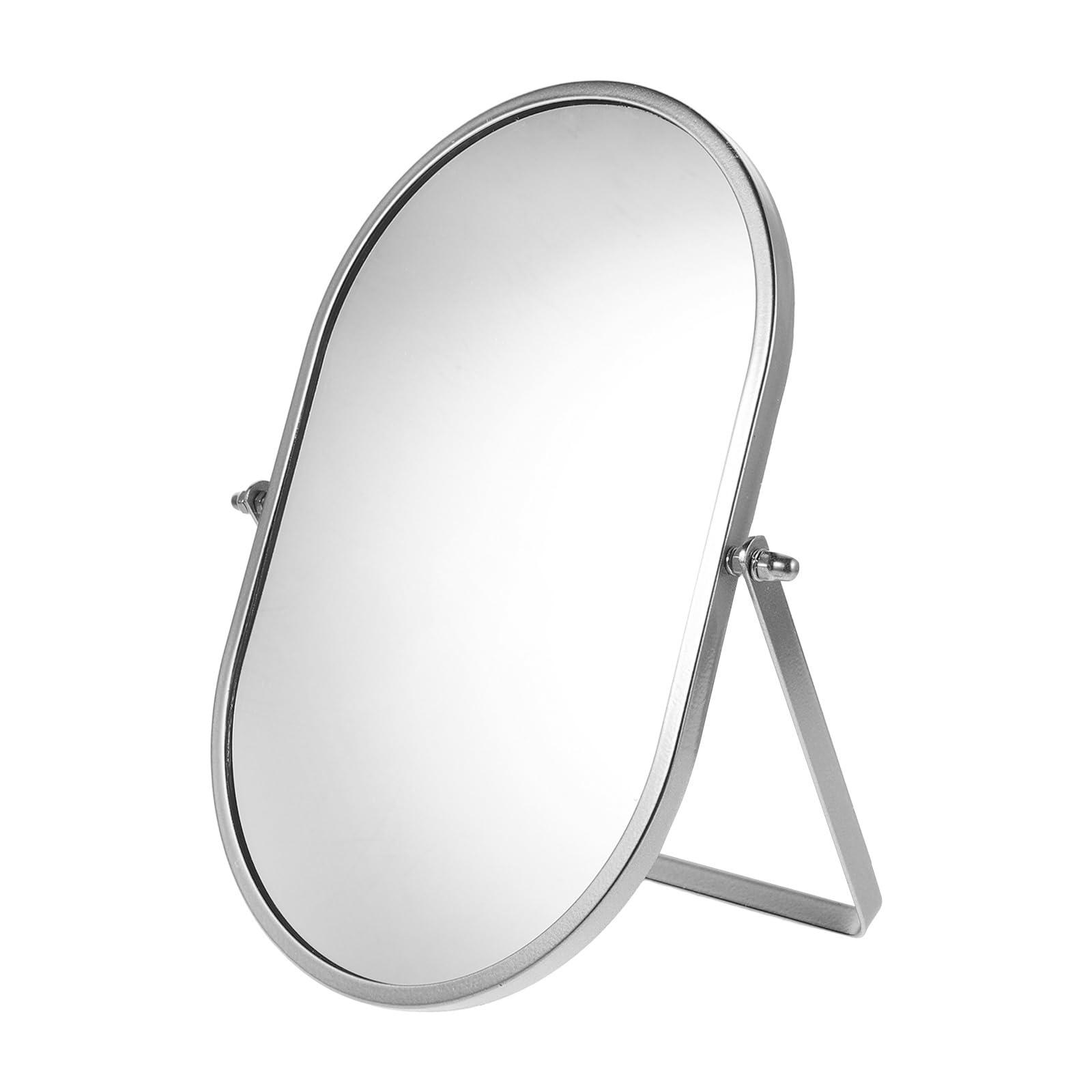 FOMIYES Espejo de Maquillaje Plegable Grande Ovalado Plateado, Espejo de Escritorio Portátil Base Estable para Tocador, Dormitorio y Oficina, Ajuste de Ángulo Versátil para Maquillaje