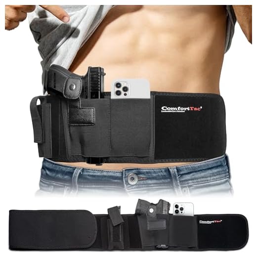 ComfortTac Gun Holsters for Concealed Carry - Ultimate Belly Band Pistol Holster for Men & Women, Belt Compatible with Smith and Wesson, Shield, Glock - Firearm Accessories, Black