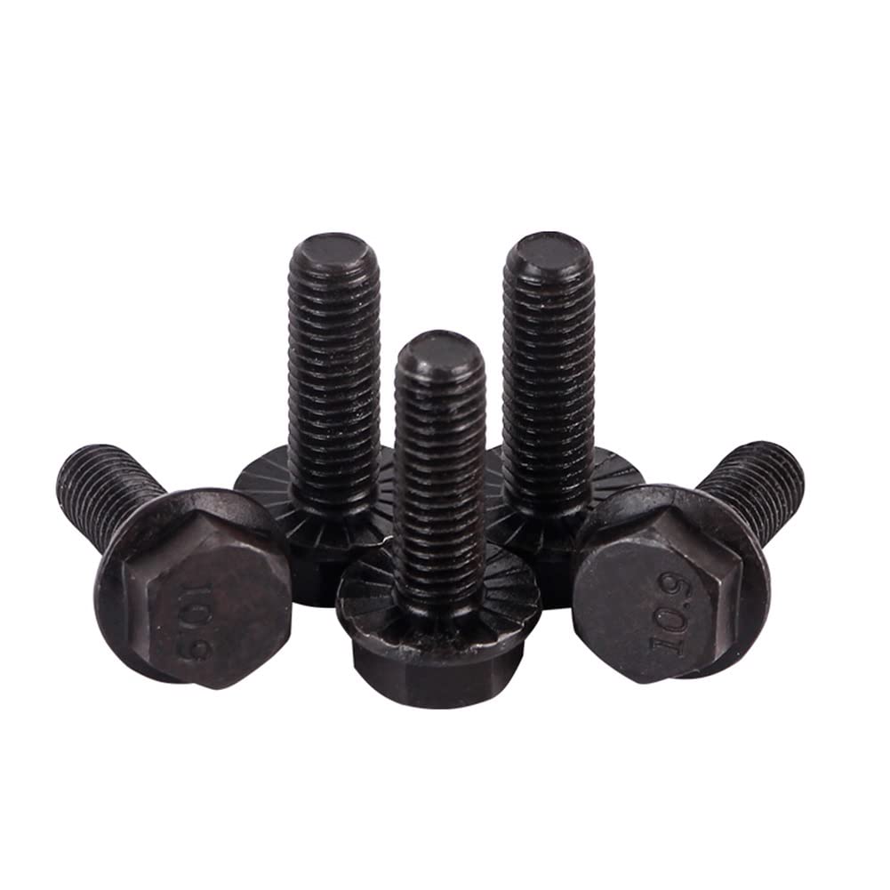 Śruby z łbem sześciokątnym z kołnierzem, czarna, stal stopowa, pełny gwint, trzpień gwintowany M10 x 35 mm (2 sztuki)