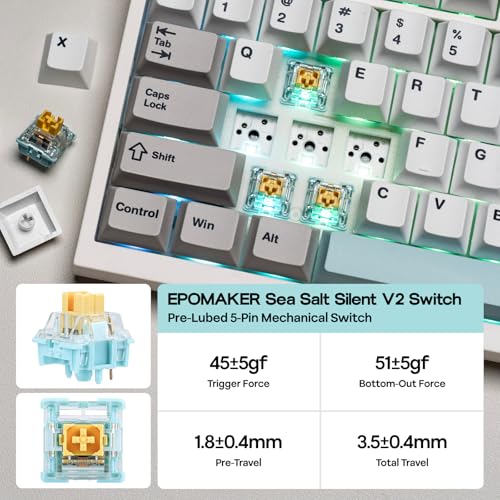 Image of EPOMAKER QK108 Full Size Mechanical Keyboard with Screen & Knob, 8000mAh, QMK /VIA, Creamy&Thocky, Gasket, RGB Backlit, Mac Keycap, Wireless Gaming Keyboard (White Cyan, Sea Salt Silent)