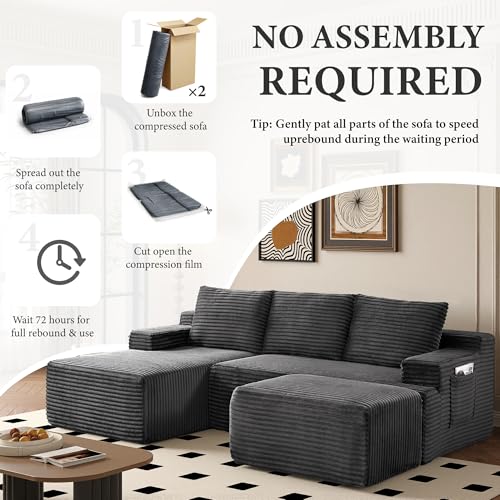 Image of 96 inch Sectional Couches for Living Room Cloud Couch Sofa with L-Shape Upholstered Boneless Couchs Modern Modular Sectional Couch with Chaise