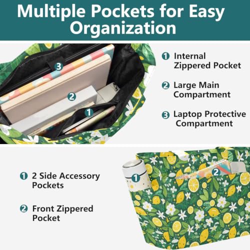 Bolsa de mano espaciosa con estampado verde flor de limón 6