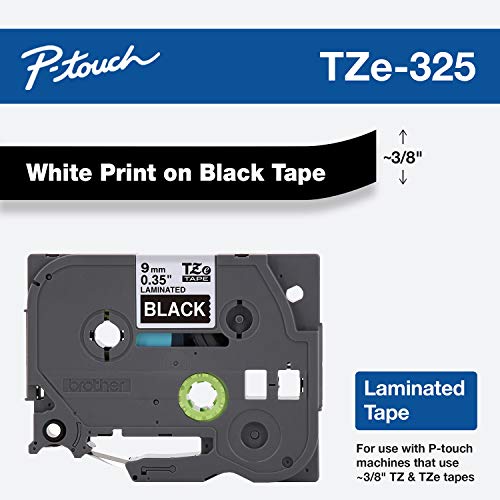Brother Genuine P-Touch TZE-325 Tape, 3/8" (9 mm) Standard Laminated P-Touch Tape, White
