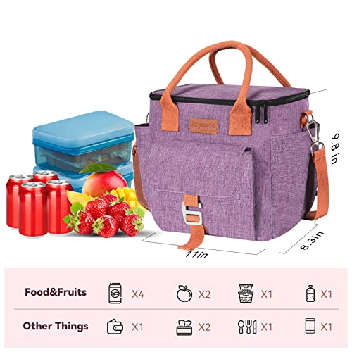 Joymee Insulated Lunch Bag For Women, Waterproof Lunch Box For Office Work Picnic Beach, Reusable Large Leakproof Cooler Tote Bag With Adjustable Shoulder Strap & Side Pocket, Purple #TOP2