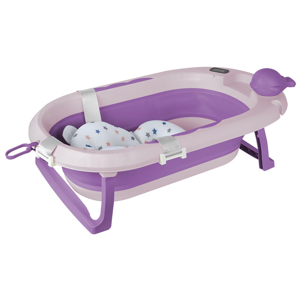 Babybadewanne mit Ständer, ergonomisches Babybad mit Ständer, Organizer für Eltern,Kinderbadewanne mit Badesitz, für Babys von 0-36 Monaten ((Stil 5) 81,5 x 48 x 21 cm – Violett)
