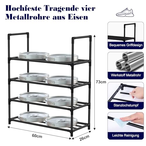 SOLVIEW Schuhregal Metall mit 4 Ebenen,Schuhschrank Organizer für 12 Paar,Stapelbar Schwarz Schuhregal Platzsparend für Flur, Outdoor, Abstellkammer, 60 x 25.5 x 72cm