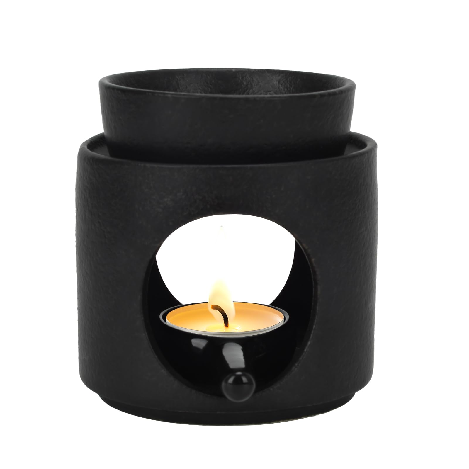 Black Wax Burner, Tealight Warmer Ceramic, Scented Oil Diffuser, Black Tea Light Holder with Spoon